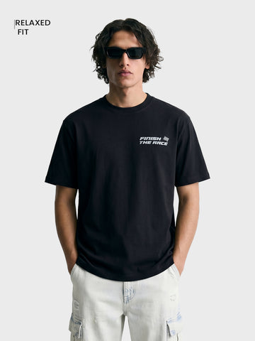 Men's Black Relaxed Fit Solid Casual T-Shirts