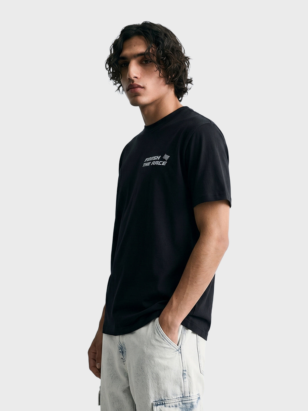 Men's Black Relaxed Fit Solid Casual T-Shirts