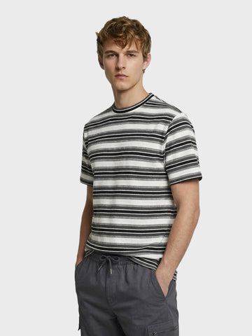 Men's Black Relaxed Fit Striped Casual T-Shirt