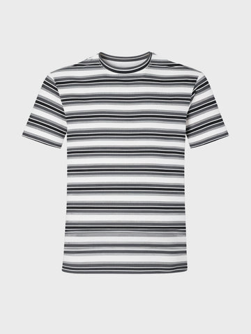 Men's Black Relaxed Fit Striped Casual T-Shirt