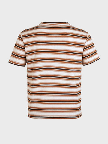 Men's Brown Relaxed Fit Striped Casual T-Shirt