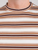 Men's Brown Relaxed Fit Striped Casual T-Shirt
