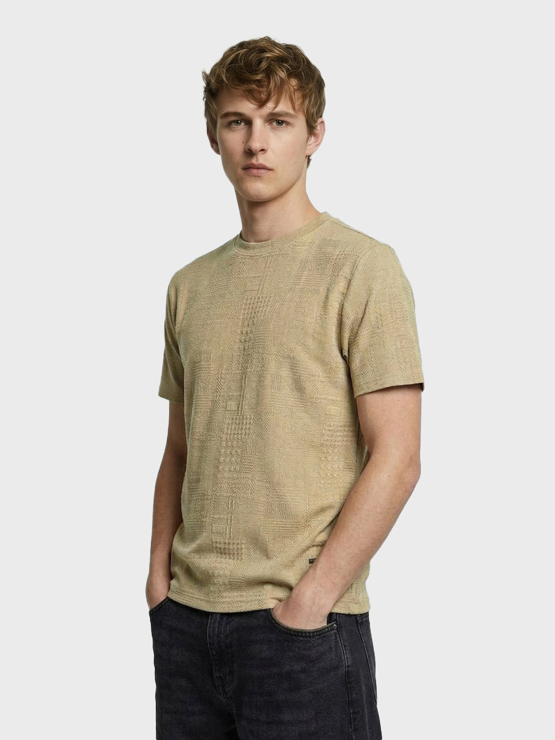 Men's Green Olive Fit Textured Casual T-Shirt