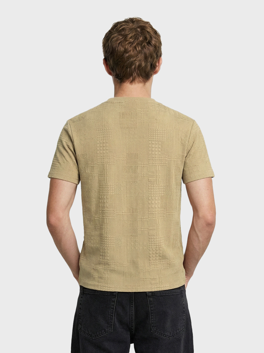 Men's Green Olive Fit Textured Casual T-Shirt