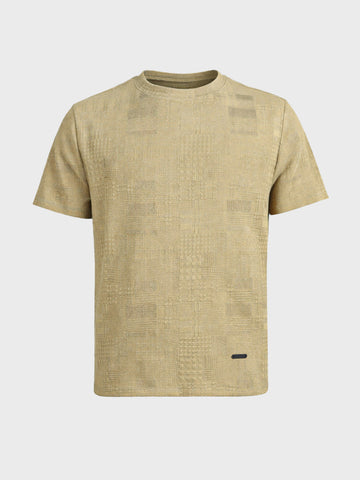 Men's Green Olive Fit Textured Casual T-Shirt