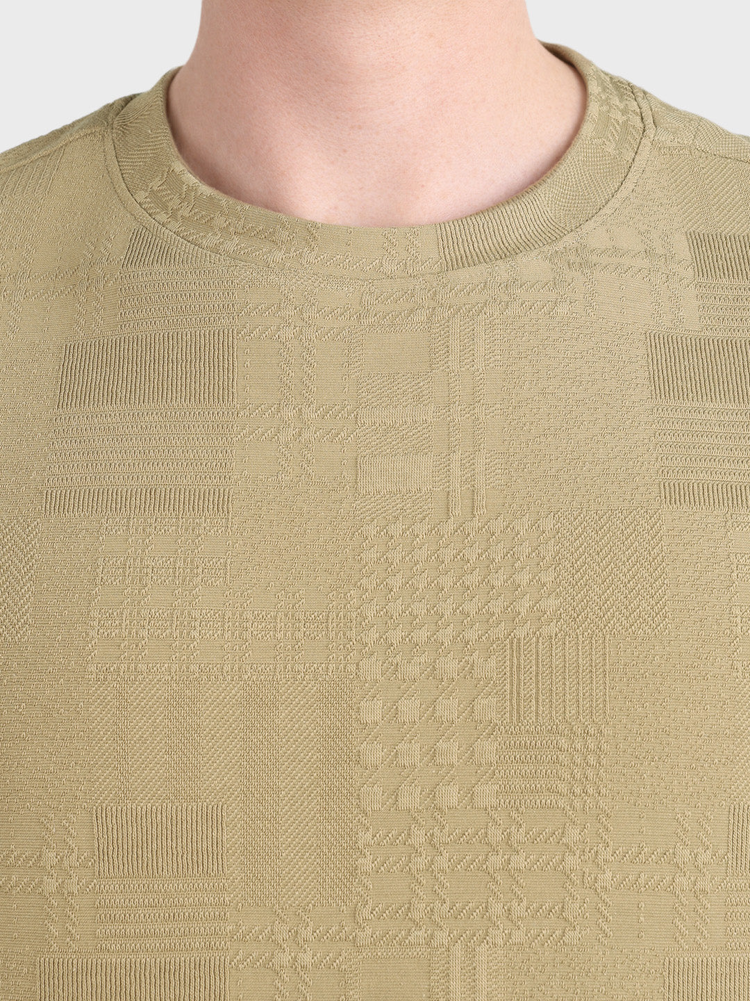 Men's Green Olive Fit Textured Casual T-Shirt