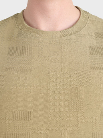 Men's Green Olive Fit Textured Casual T-Shirt