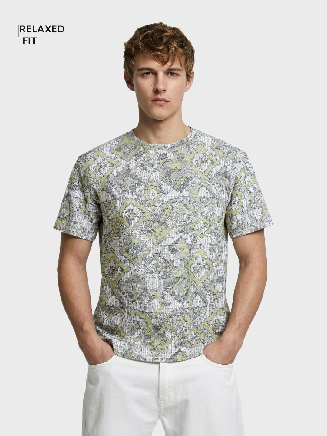 Men's Green Relaxed Fit Printed Resort Wear T-Shirt