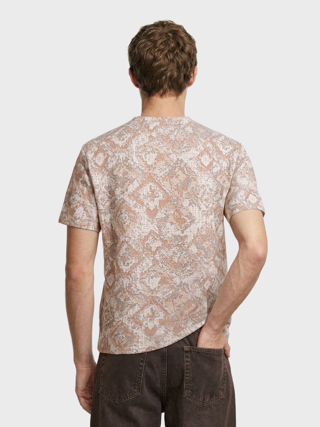 Men's Brown Relaxed Fit Printed Resort Wear T-Shirt