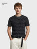 Men's Black Relaxed Fit Striped Resort Wear T-Shirt