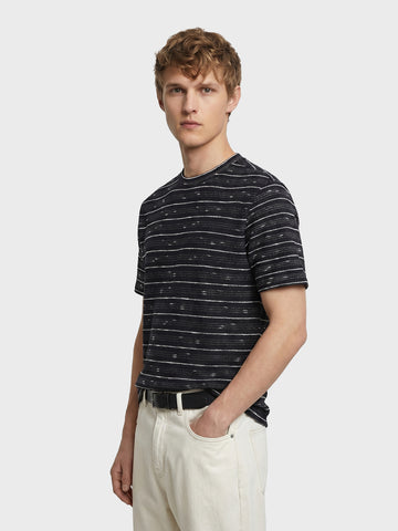 Men's Black Relaxed Fit Striped Resort Wear T-Shirt