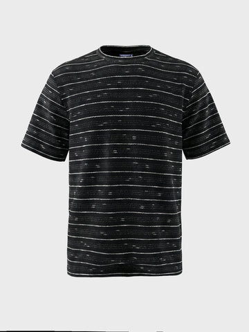 Men's Black Relaxed Fit Striped Resort Wear T-Shirt