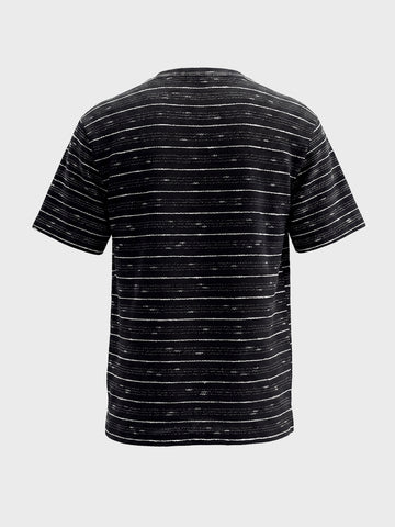 Men's Black Relaxed Fit Striped Resort Wear T-Shirt