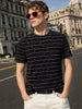 Men's Black Relaxed Fit Striped Resort Wear T-Shirt