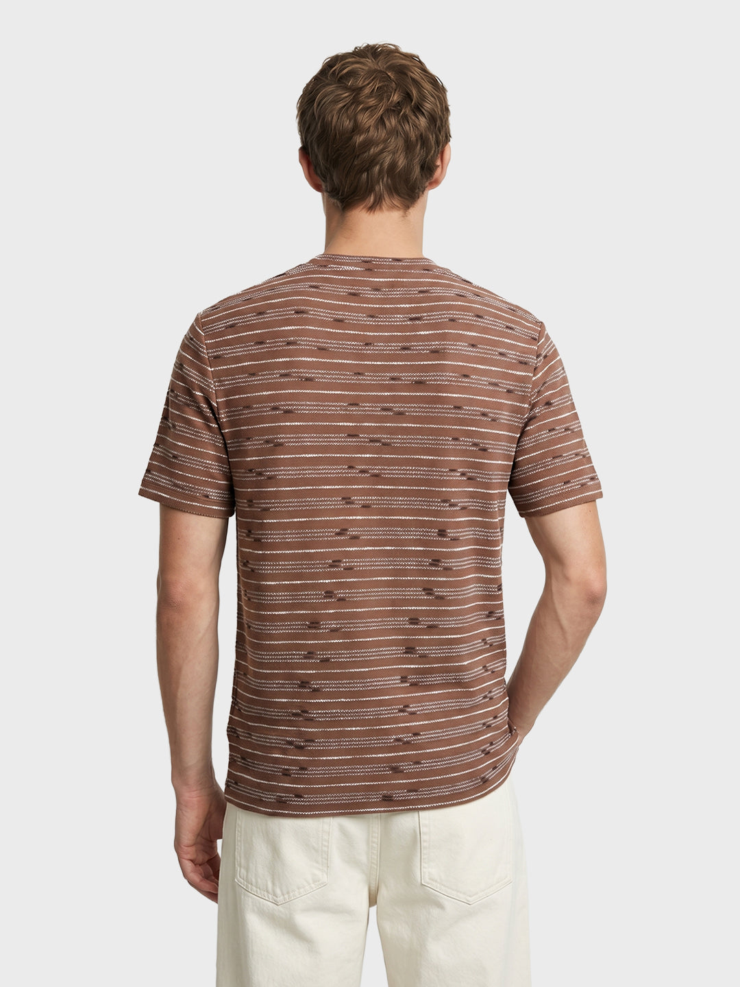 Men's Brown Relaxed Fit Striped Resort Wear T-Shirt