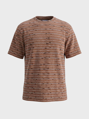 Men's Brown Relaxed Fit Striped Resort Wear T-Shirt
