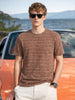 Men's Brown Relaxed Fit Striped Resort Wear T-Shirt