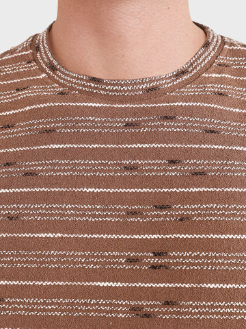 Men's Brown Relaxed Fit Striped Resort Wear T-Shirt