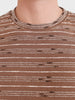 Men's Brown Relaxed Fit Striped Resort Wear T-Shirt