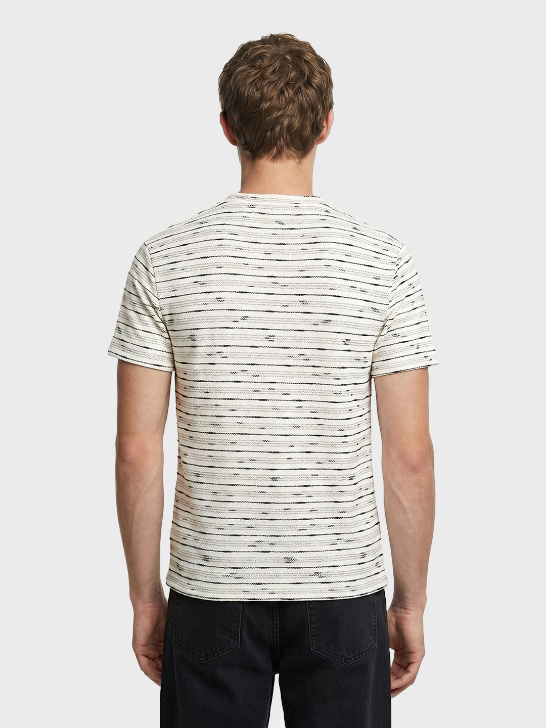 Men's White Relaxed Fit Striped Resort Wear T-Shirt