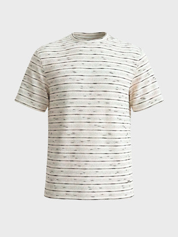 Men's White Relaxed Fit Striped Resort Wear T-Shirt
