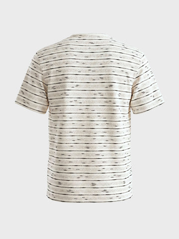 Men's White Relaxed Fit Striped Resort Wear T-Shirt