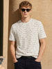 Men's White Relaxed Fit Striped Resort Wear T-Shirt