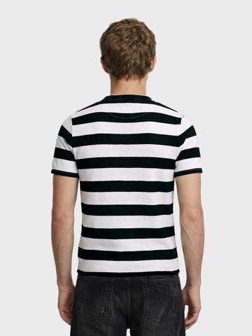Men's Black Slim Fit Striped Casual T-Shirt