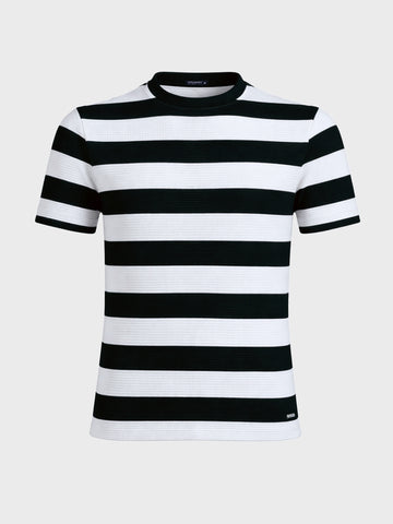 Men's Black Slim Fit Striped Casual T-Shirt
