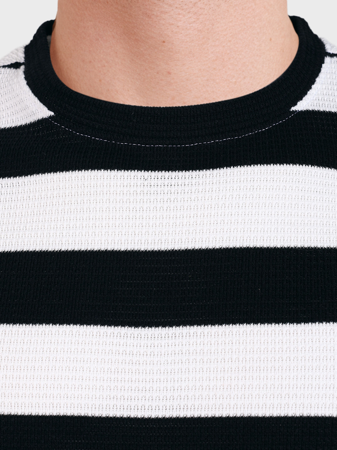 Men's Black Slim Fit Striped Casual T-Shirt