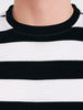 Men's Black Slim Fit Striped Casual T-Shirt