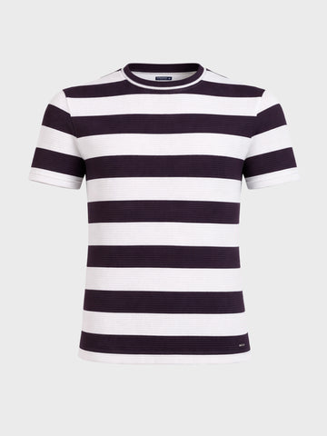 Men's Purple Slim Fit Striped Casual T-Shirt