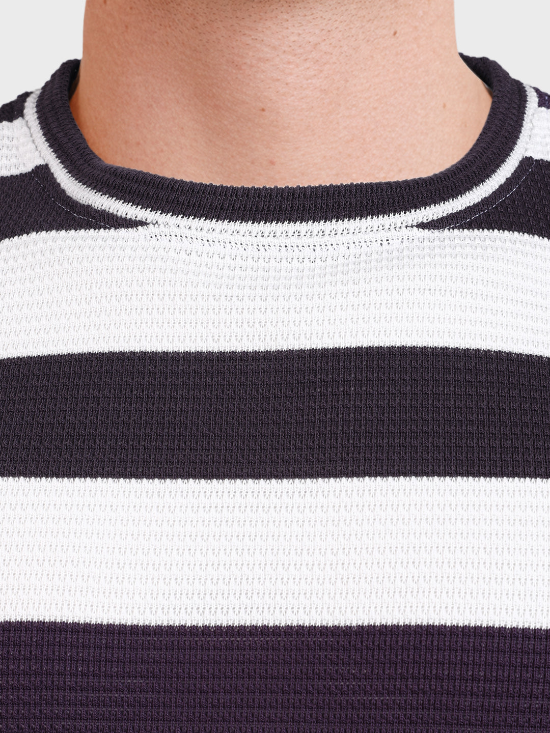 Men's Purple Slim Fit Striped Casual T-Shirt