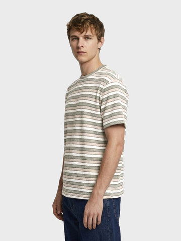 Men's Green Slim Fit Striped Casual T-Shirt