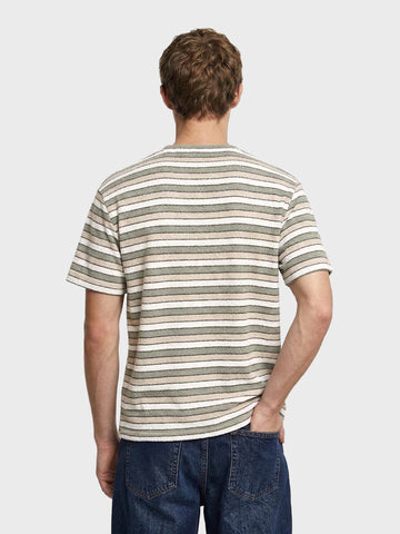 Men's Green Slim Fit Striped Casual T-Shirt