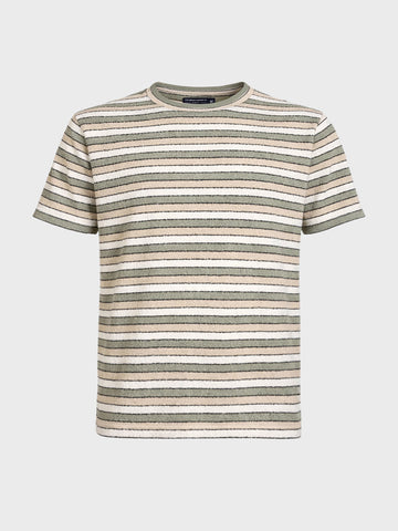 Men's Green Slim Fit Striped Casual T-Shirt