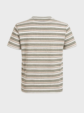 Men's Green Slim Fit Striped Casual T-Shirt
