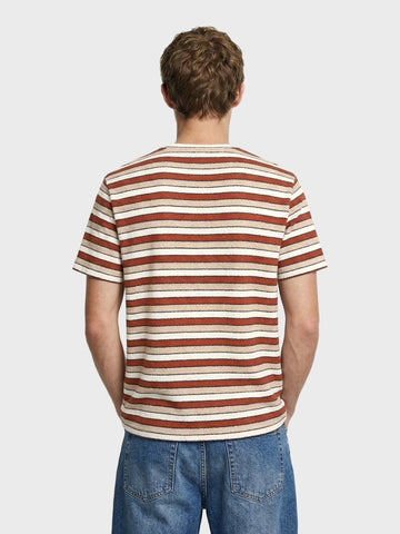 Men's Rust Slim Fit Striped Casual T-Shirt