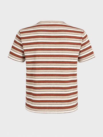 Men's Rust Slim Fit Striped Casual T-Shirt