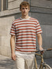 Men's Rust Slim Fit Striped Casual T-Shirt