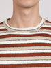 Men's Rust Slim Fit Striped Casual T-Shirt