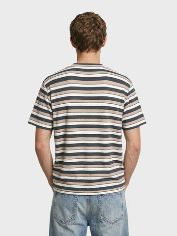 Men's Blue Slim Fit Striped Casual T-Shirt