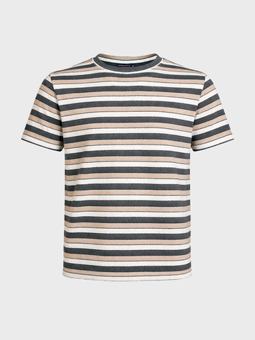 Men's Blue Slim Fit Striped Casual T-Shirt