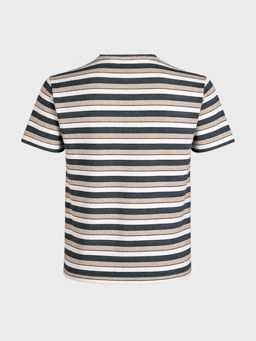 Men's Blue Slim Fit Striped Casual T-Shirt