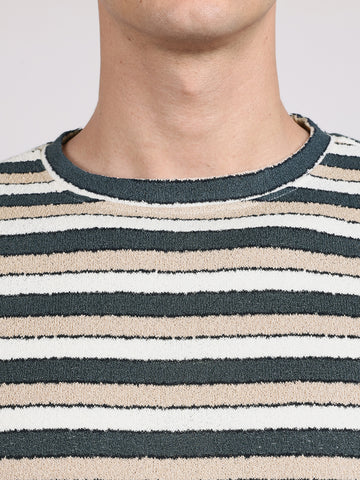 Men's Blue Slim Fit Striped Casual T-Shirt