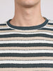 Men's Blue Slim Fit Striped Casual T-Shirt