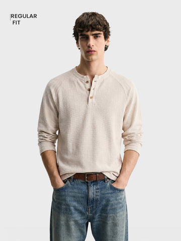 Men's Cream Regular Fit Solid Casual T-Shirt
