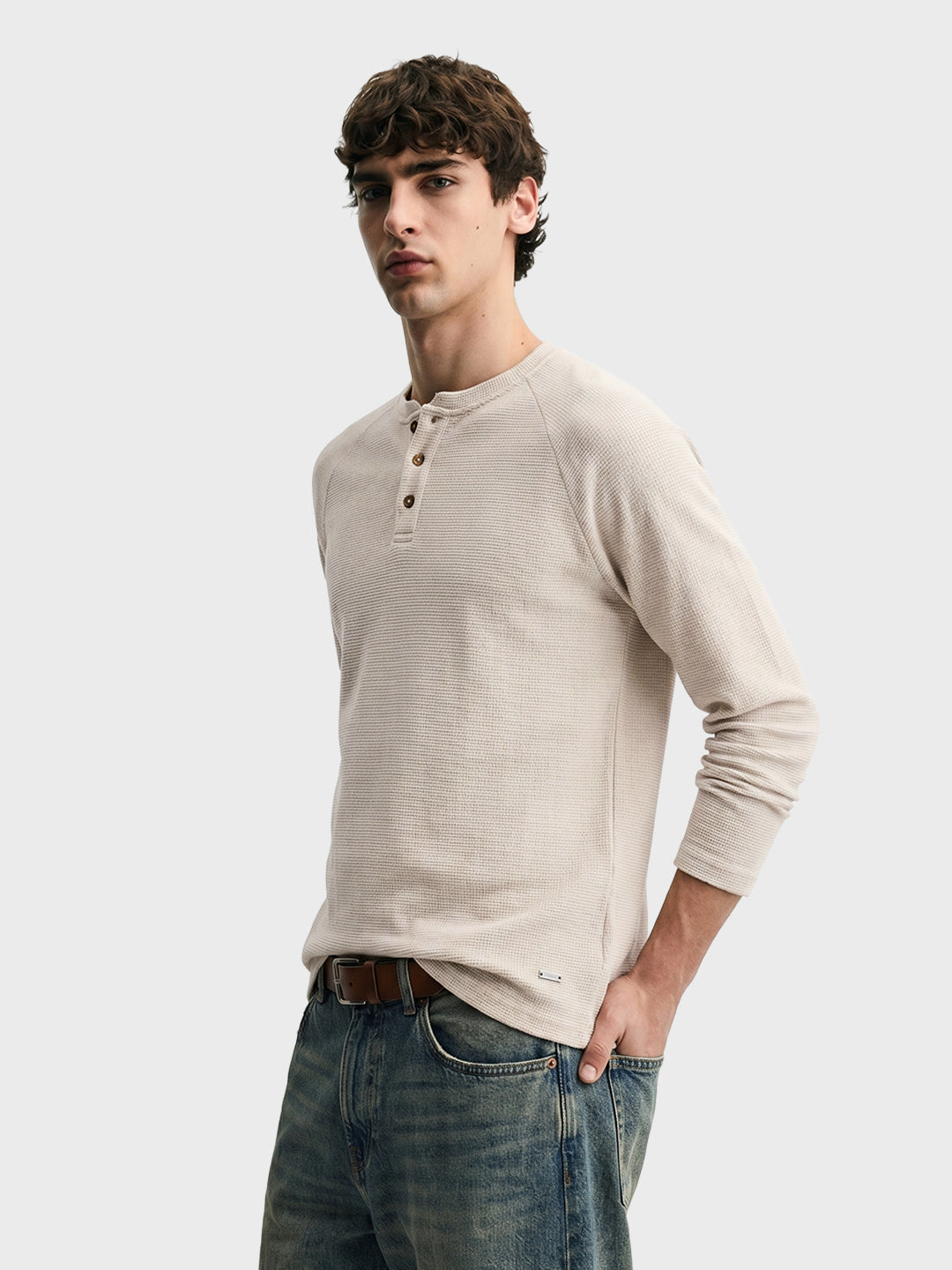 Men's Cream Regular Fit Solid Casual T-Shirt