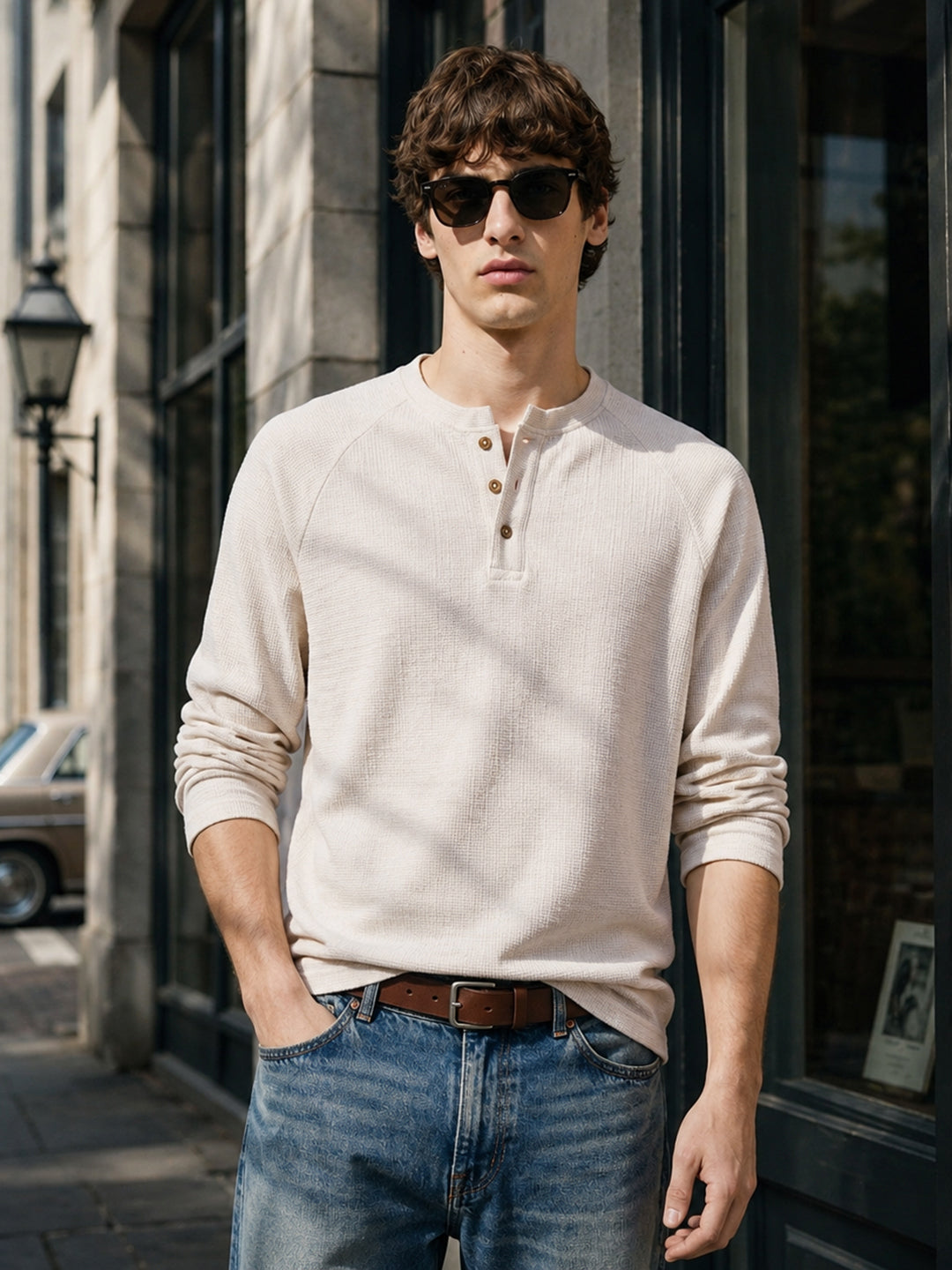 Men's Cream Regular Fit Solid Casual T-Shirt