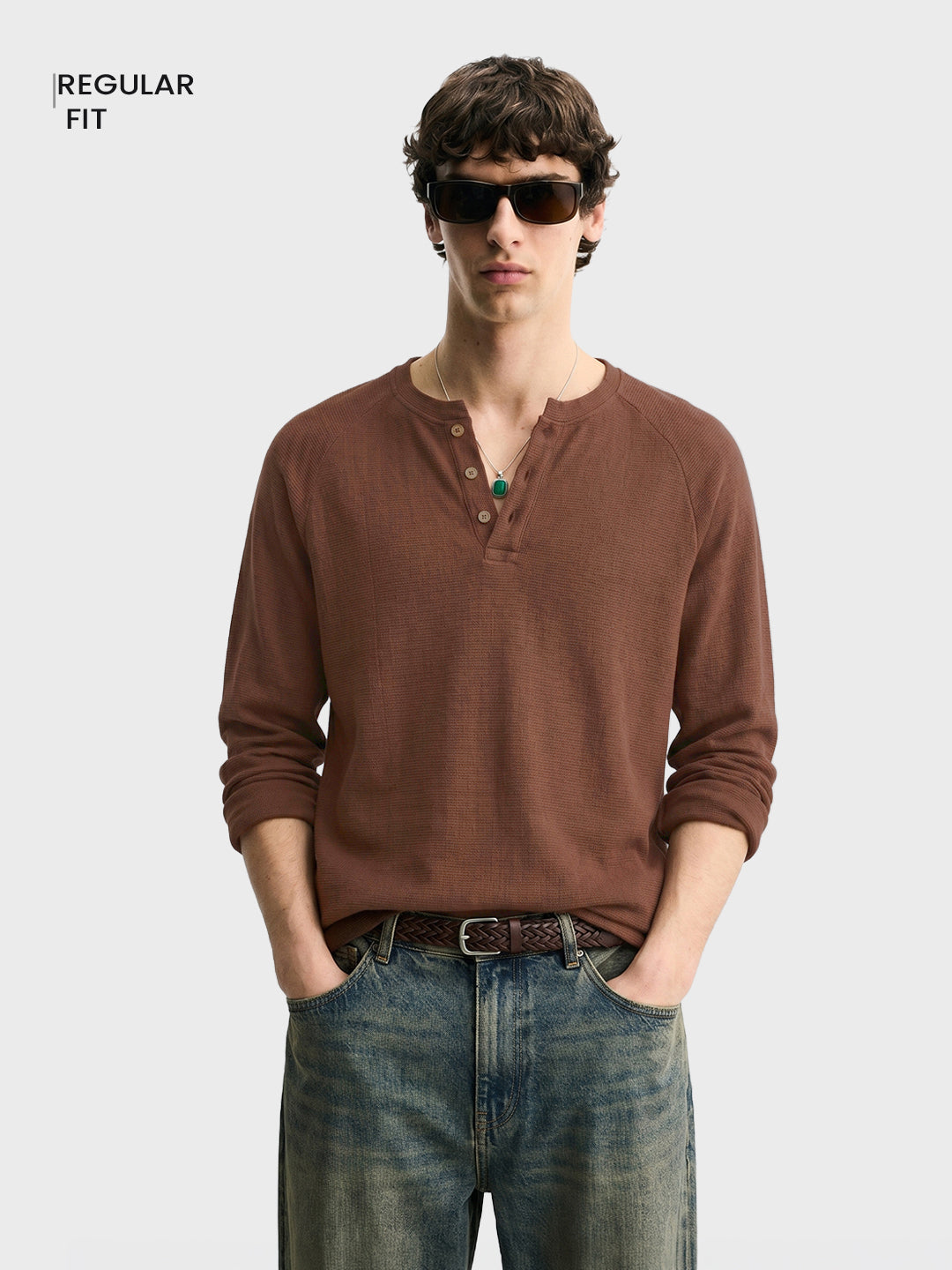 Men's Brown Regular Fit Solid Casual T-Shirt